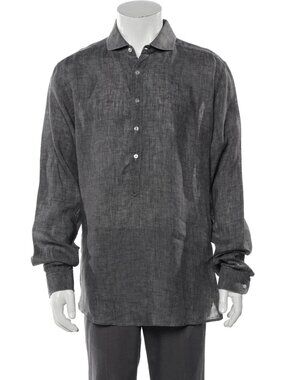 Phineas Cole Dark Grey Half Button Up Linen Shirt/3665